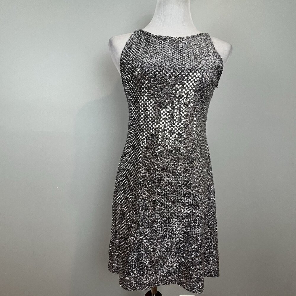 Vtg 90s Mini Dress Size Medium Silver Sequins by Rocket Candy Disco